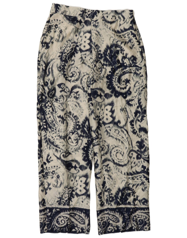 Zara Dame tilspidsede Casual Bukser Large W30 L32 Hvid Paisley Polyester