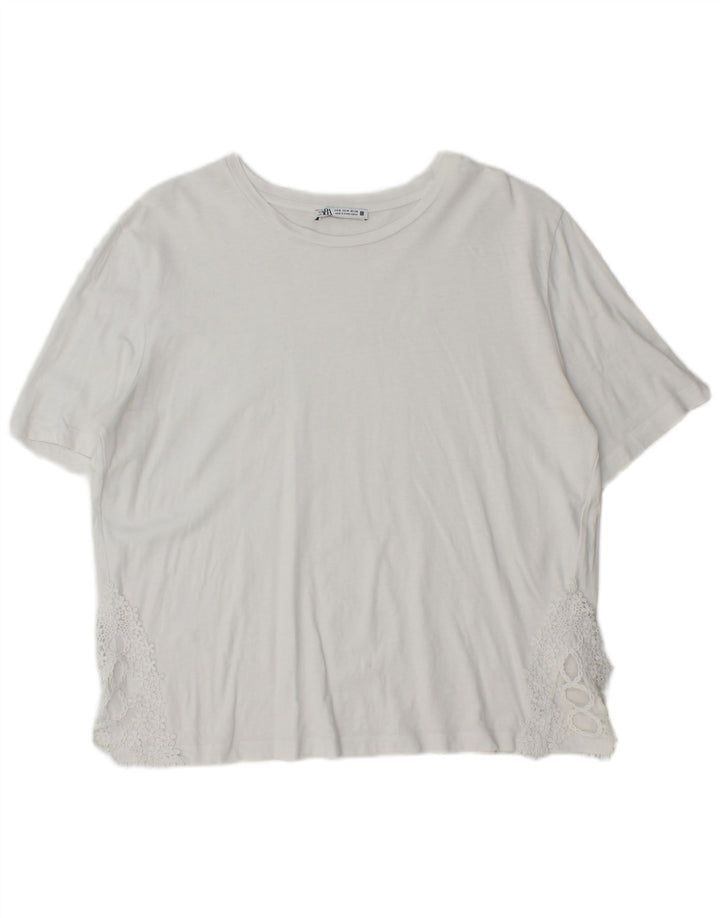 ZARA Womens T-Shirt Top UK 14 Medium White Cotton