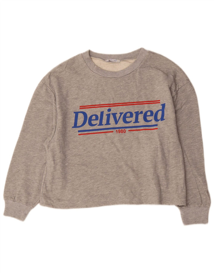 Zara Womens Graphic Oversized Sweatshirt Jumper UK 10 Small Grey Flecked