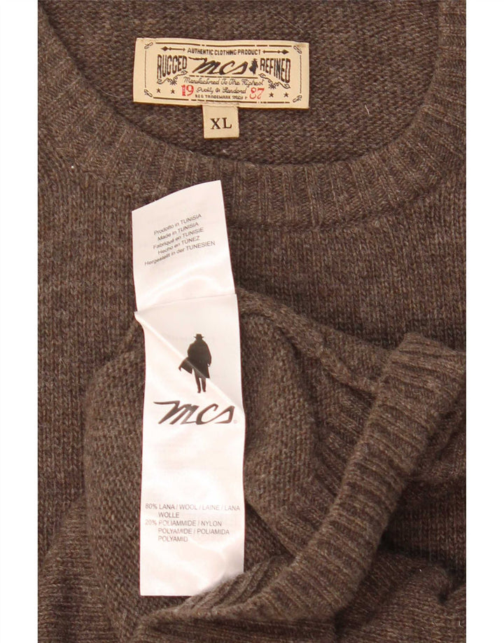 Marlboro Classics Mens Crew Neck Jumper Sweater XL Brown Wool