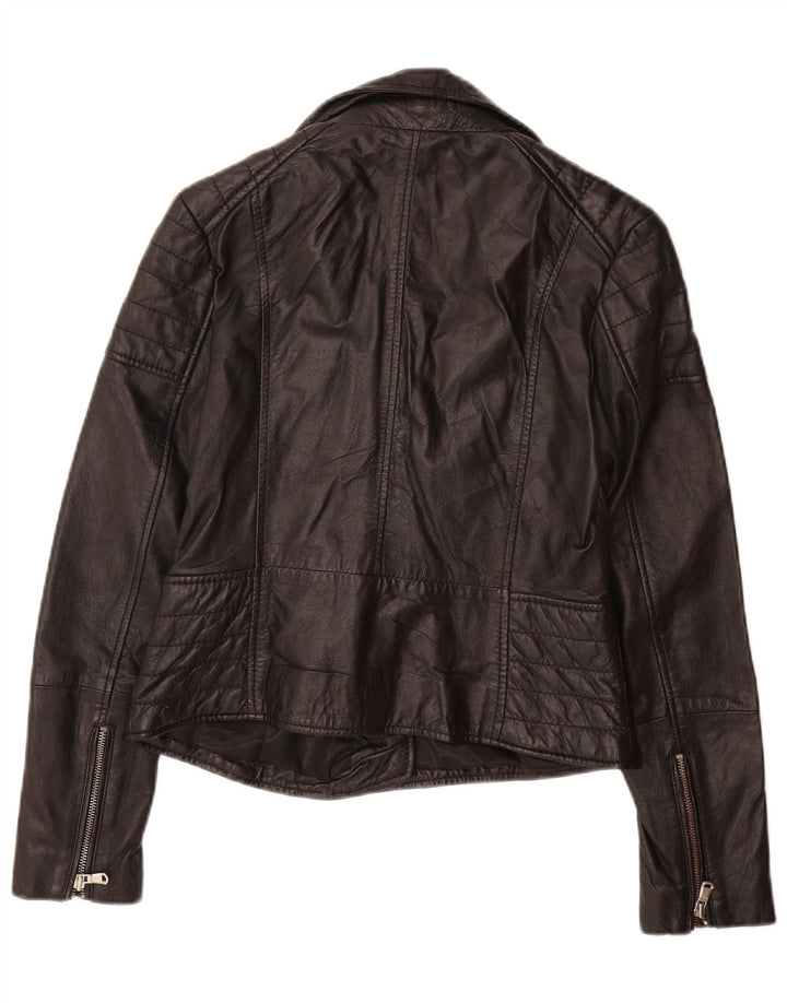 BARNEYS Womens Leather Biker Jacket US 10 Large Black Leather