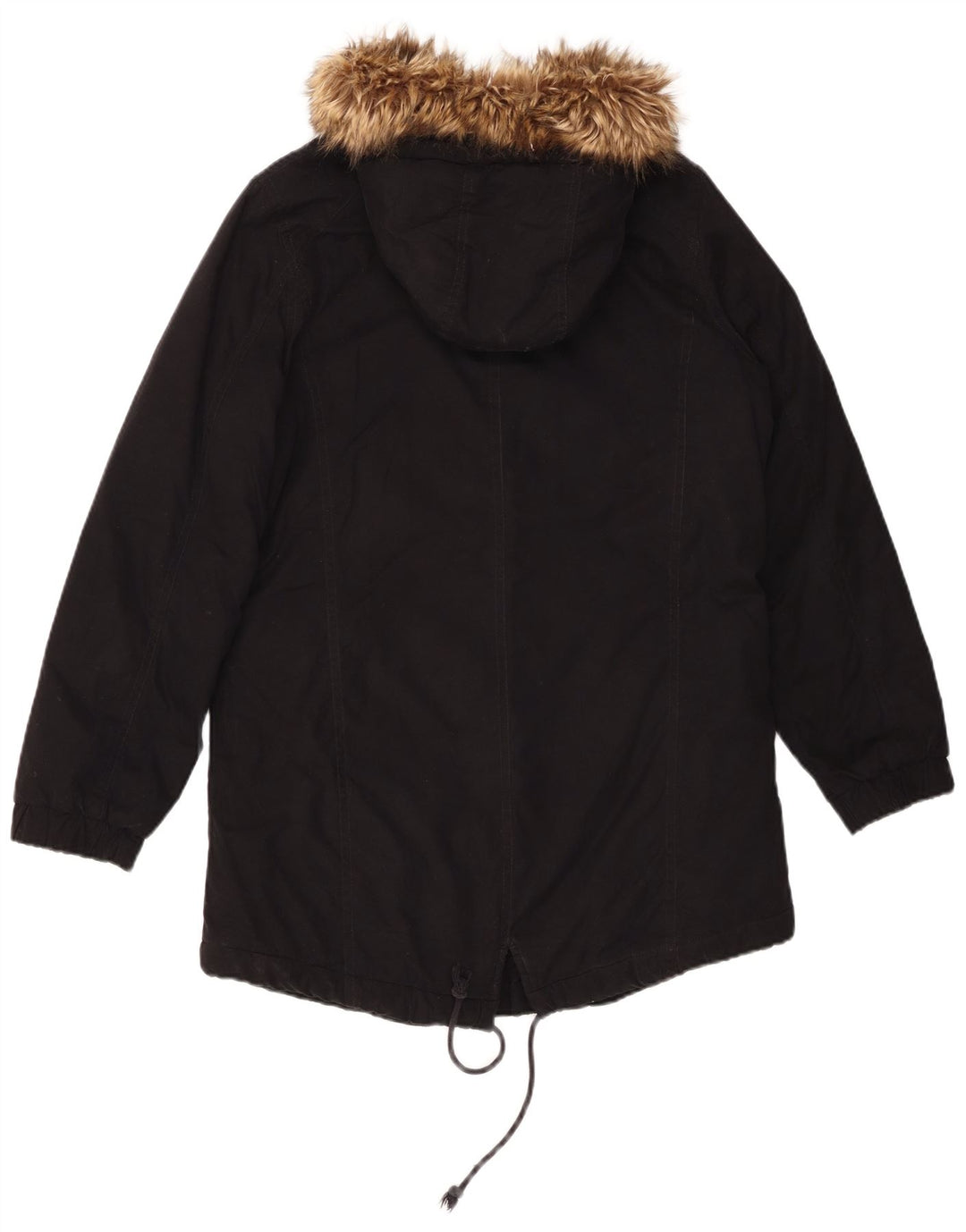 GUESS Womens Oversized Hooded Parka Jacket UK 8 Small Black Cotton