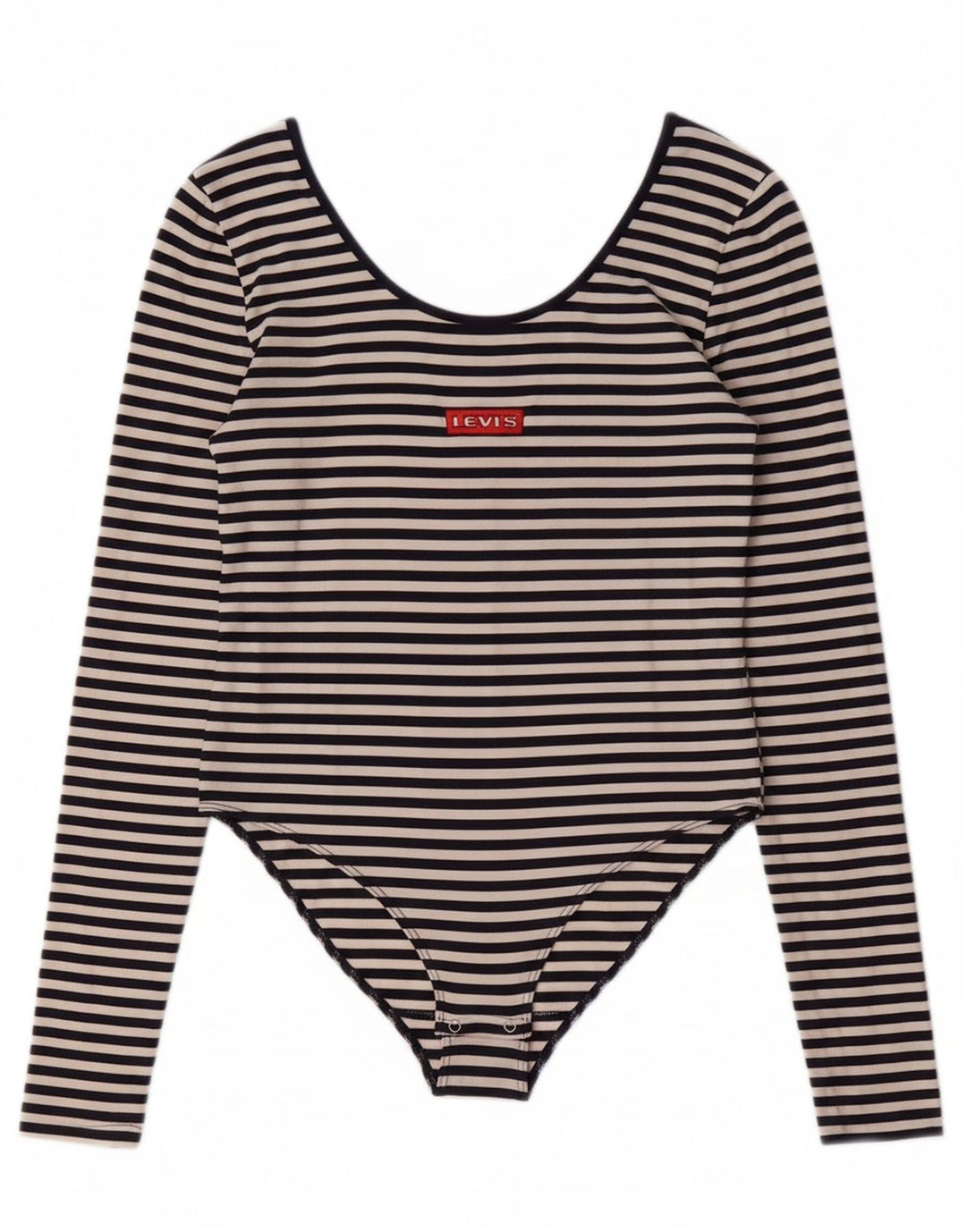 LEVI'S Womens Bodysuit UK 12 Medium Navy Blue Striped Cotton Nautical