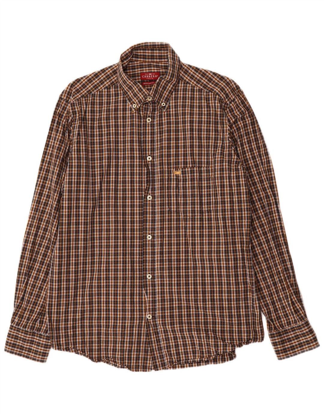 Carrera Mens Regular Fit Flannel Shirt Large Brown Check Cotton