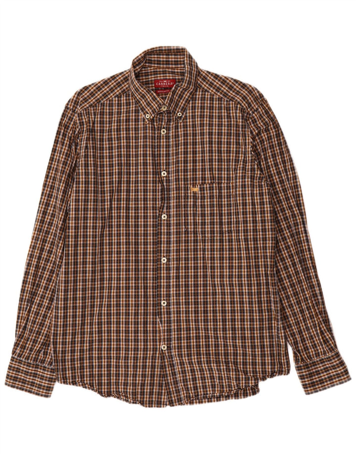 Carrera Mens Regular Fit Flannel Shirt Large Brown Check Cotton