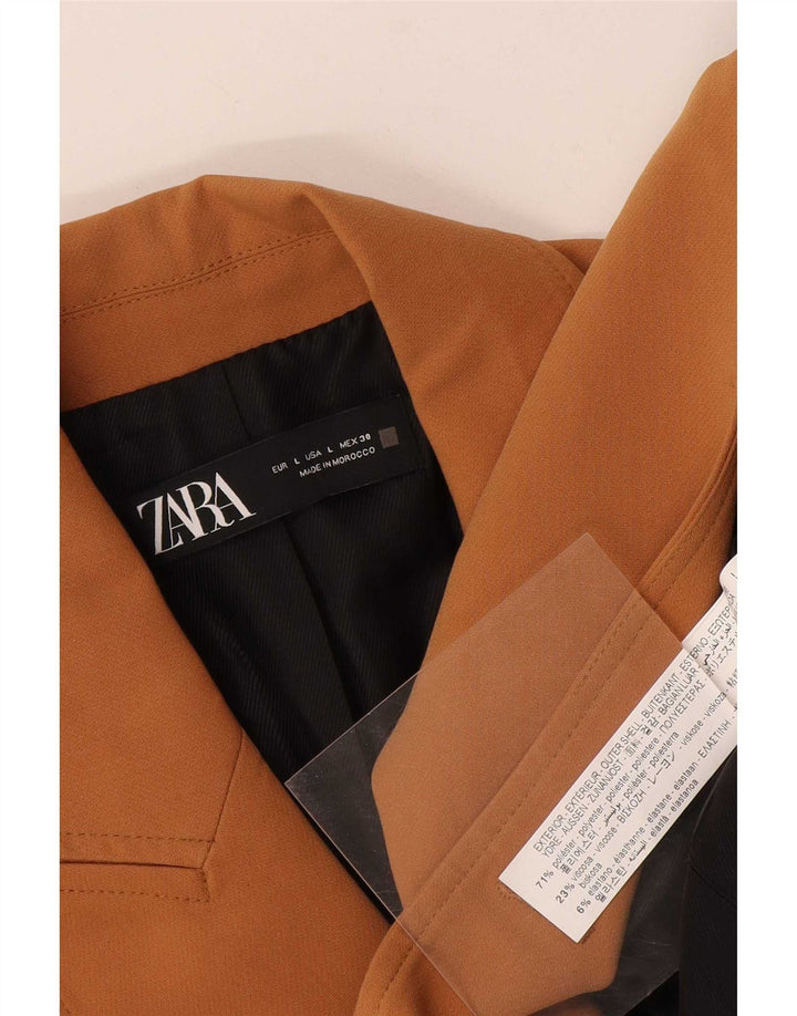 Jaqueta blazer feminina Zara com peito duplo Reino Unido 14 grande poliéster marrom
