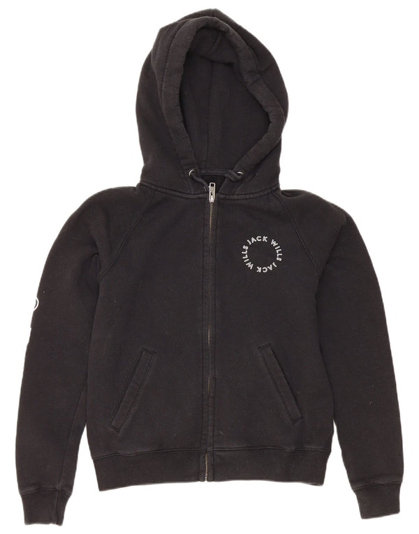 Jack Wills Damen-Kapuzenpullover mit grafischem Reißverschluss, Gr. 8, Größe S, Schwarz, Baumwolle