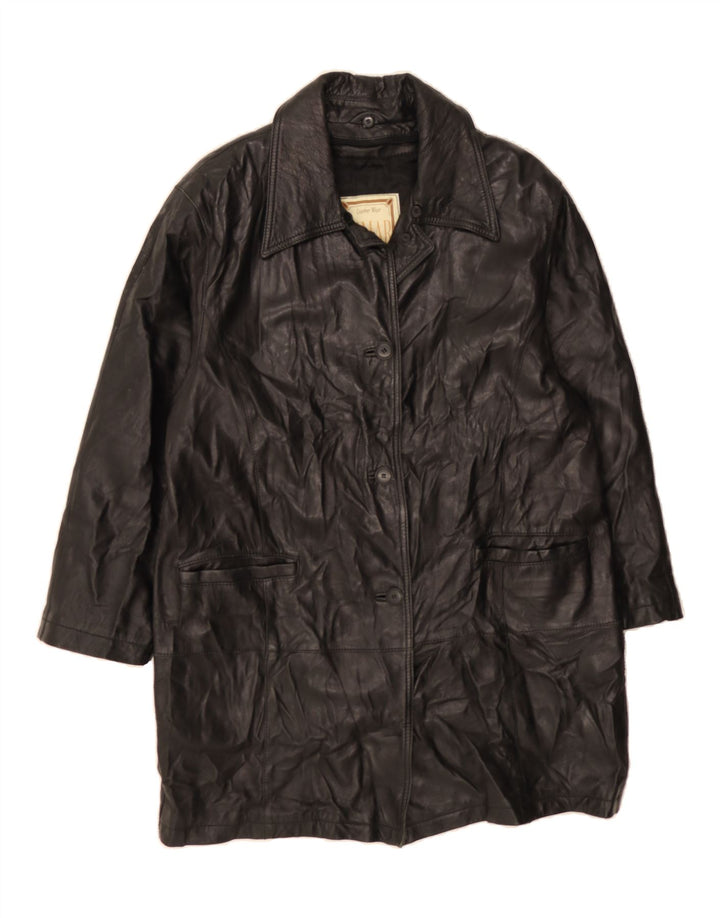VINTAGE Womens Leather Coat UK 16 Large Black Leather Vintage Vintage and Second-Hand Vintage from Messina Hembry 