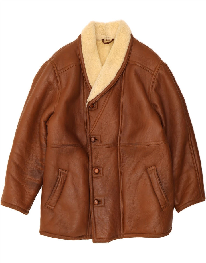 VINTAGE Herre Shearling Jacket IT 52 XL Brun Shearling