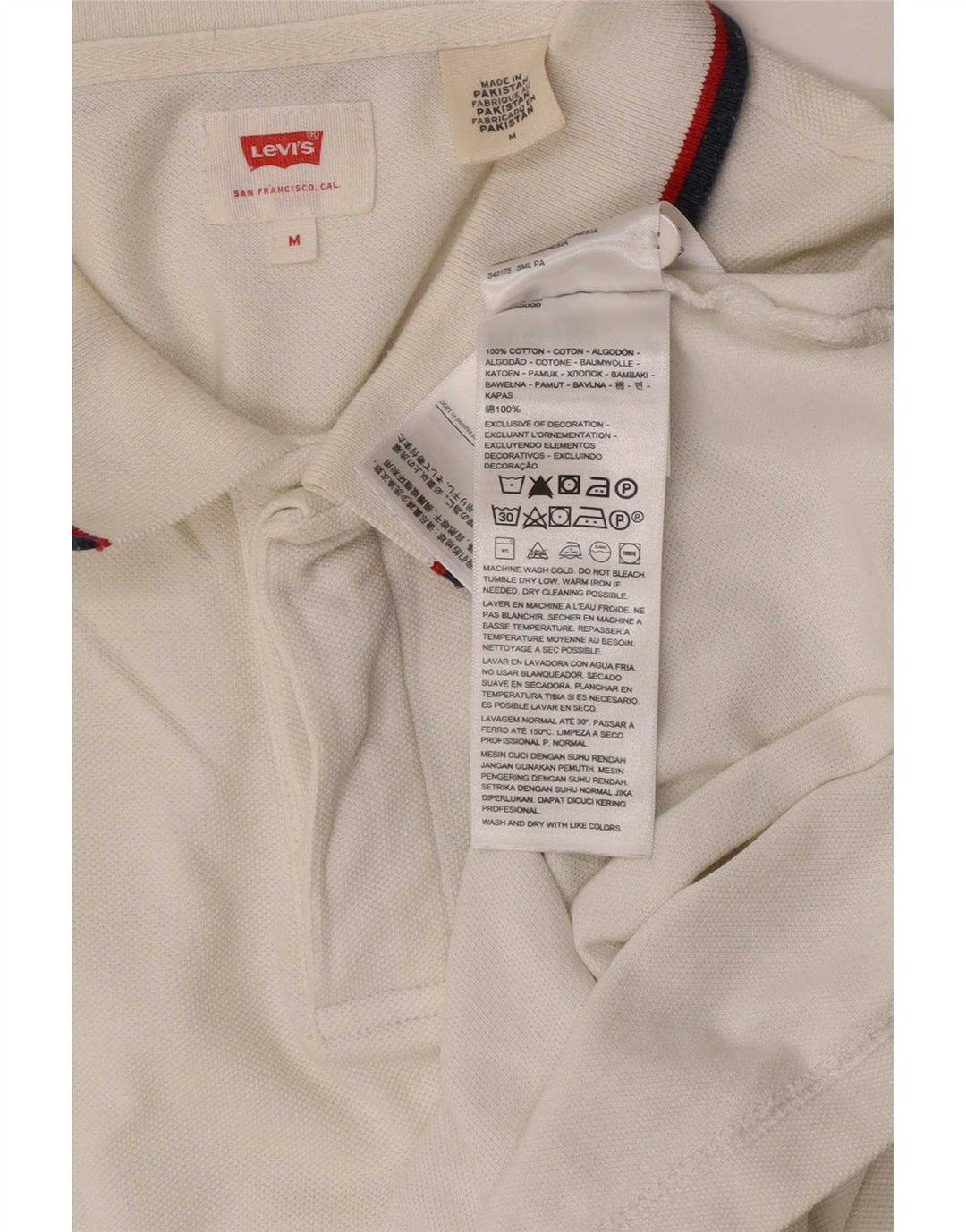 Levi's Mens Polo Shirt Medium White Striped Cotton
