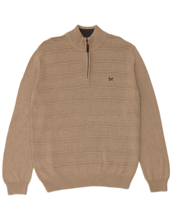 Besætningstøj Herre Regular Fit Zip Neck Jumper Sweater Medium Beige Bomuld