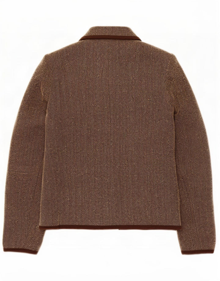 Jaqueta blazer feminina Marks & Spencer Reino Unido 10 pequena espinha de peixe marrom