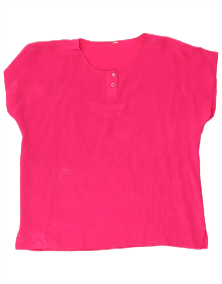 Vintage Dame Bluse Top UK 16 Large Pink Silk