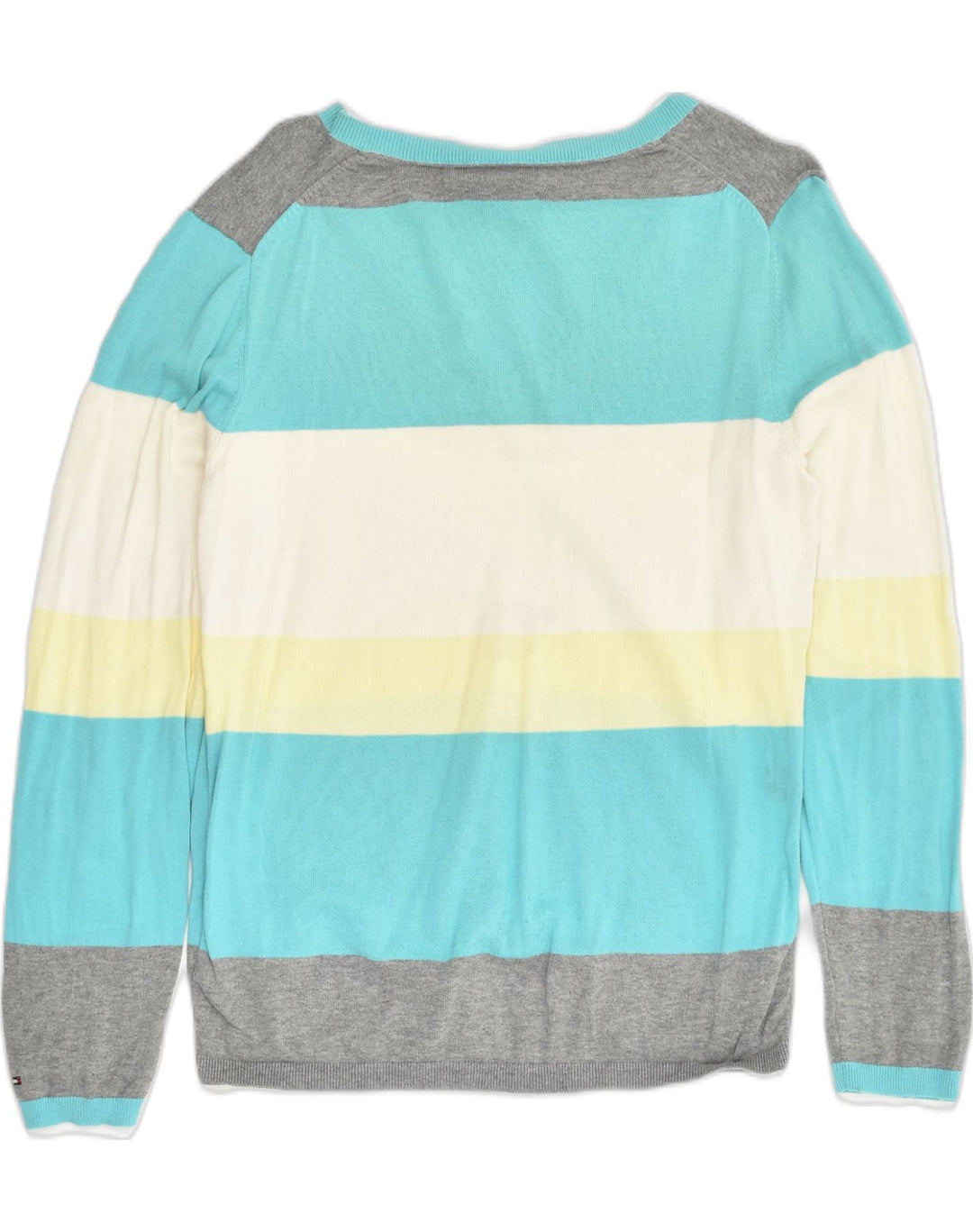 TOMMY HILFIGER Womens V-Neck Jumper Sweater UK 14 Large Blue Striped | Vintage Tommy Hilfiger | Thrift | Second-Hand Tommy Hilfiger | Used Clothing | Messina Hembry 