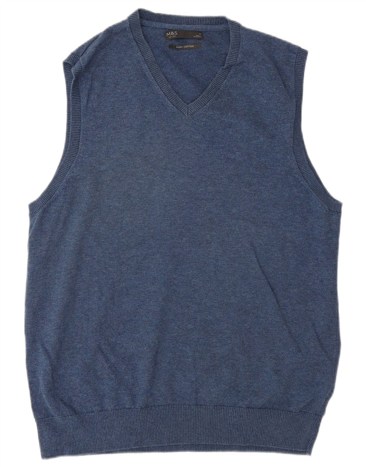 Marks & Spencer Mens Vest Tank Top Medium Navy Blue Cotton