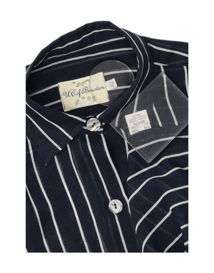 BENETTON Womens Oversized Shirt IT 42 Medium Navy Blue Pinstripe Polyester Vintage Benetton and Second-Hand Benetton from Messina Hembry 