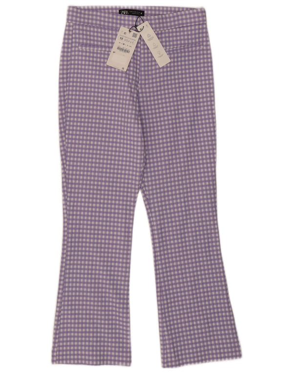 Zara Womens Bootcut Cropped Trousers Medium W28 L25 Purple Gingham