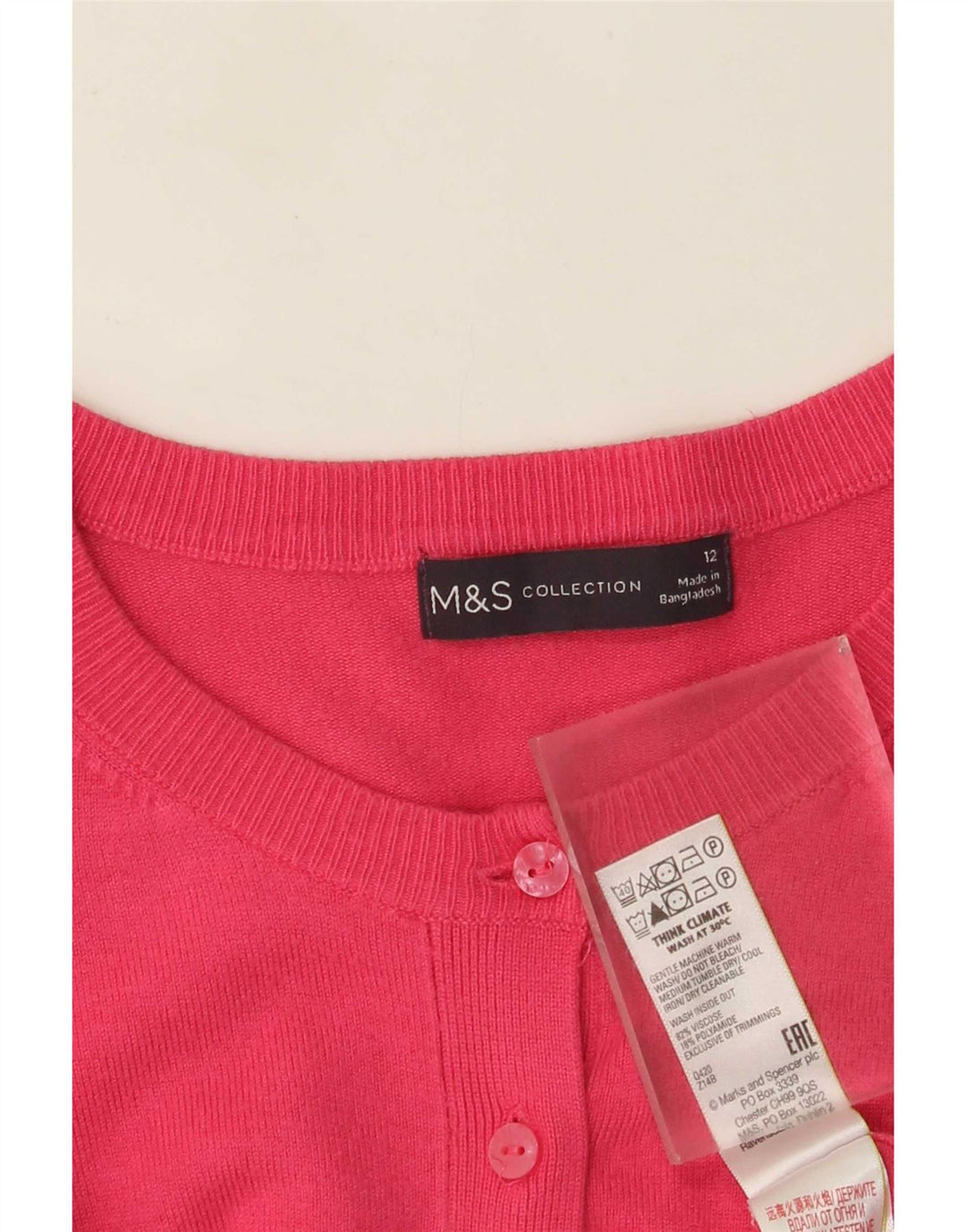 Marks & Spencer Womens Cardigan Sweater UK 12 Medium Pink Viscose