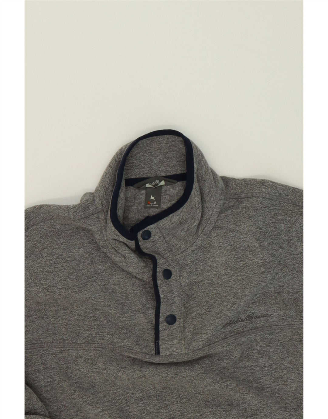 EDDIE BAUER Mens Button Neck Fleece Jumper Medium Grey Polyester Vintage Eddie Bauer and Second-Hand Eddie Bauer from Messina Hembry 