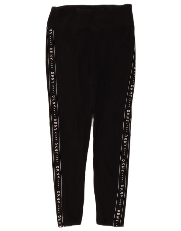 Dkny Womens Crop Graphic Leggings UK 8 Small Black Bomuld