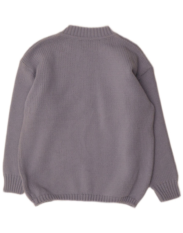Vintage Damen Rollkragenpullover Pullover UK 14 Mittelblaue geblümte Wolle