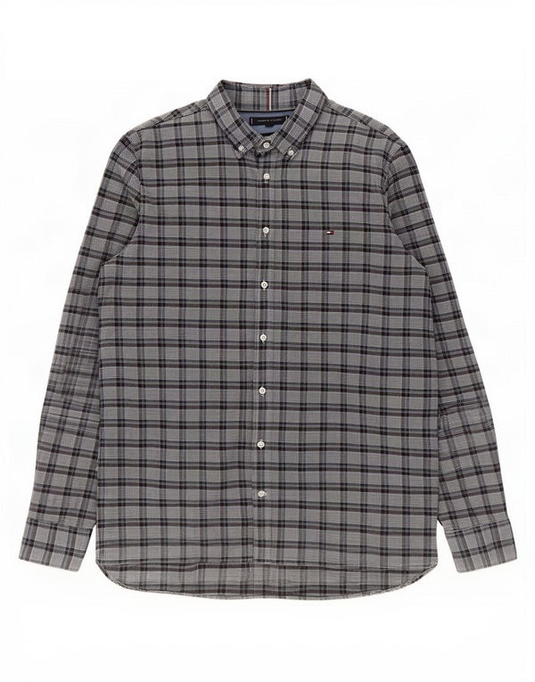 Tommy Hilfiger Camicia da uomo slim fit in flanella 2XL Cotone a quadri grigio