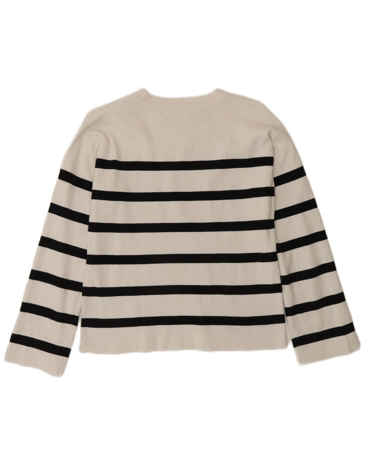 Marks & Spencer Womens Regular Blouse Top UK 10 Small White Striped Cotton