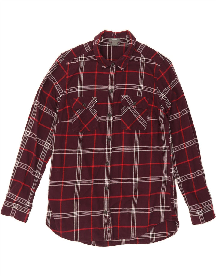 EDDIE BAUER Womens Classic Fit Flannel Shirt UK 14 Medium Maroon Check Vintage Eddie Bauer and Second-Hand Eddie Bauer from Messina Hembry 