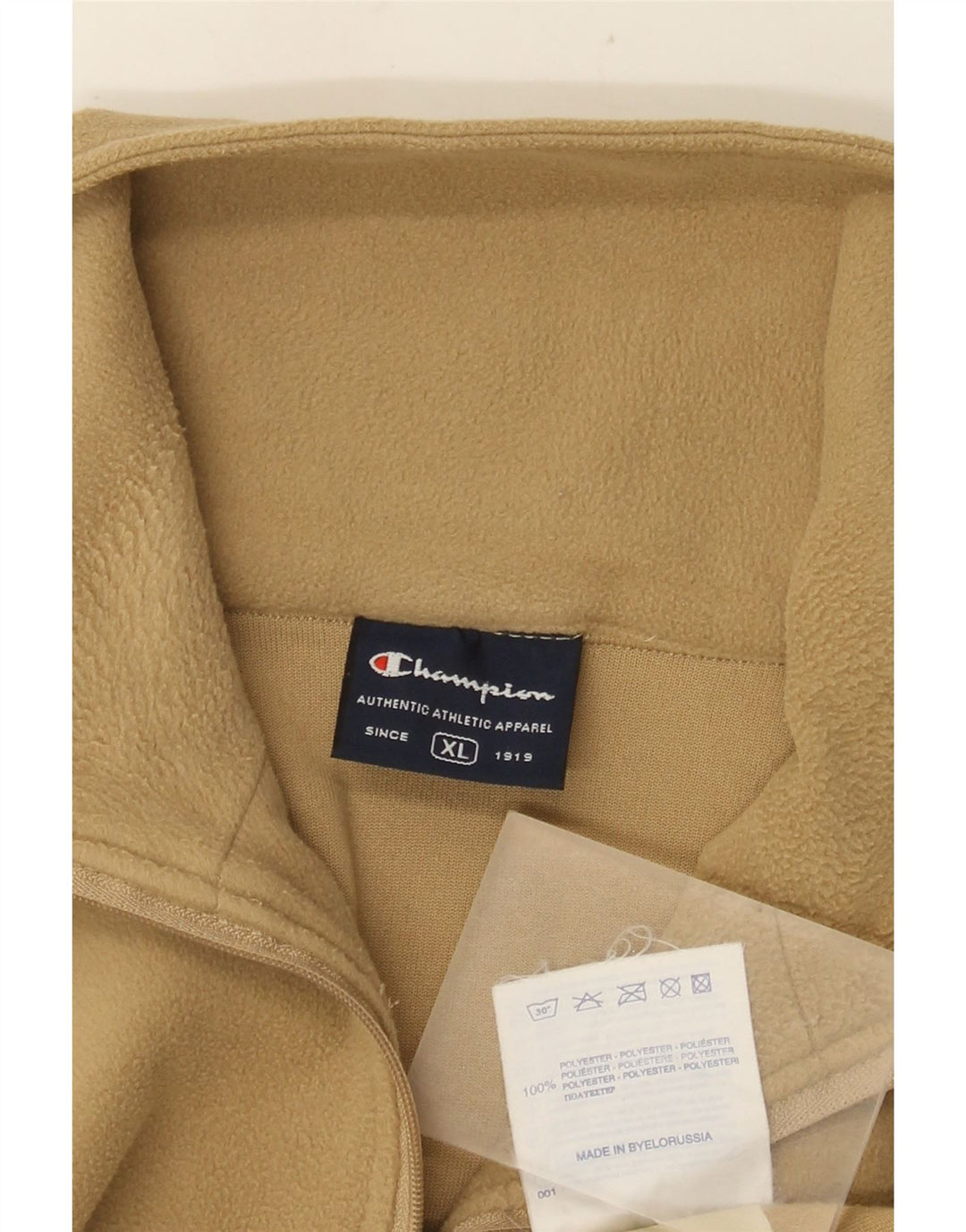 Champion Mens Zip Neck Fleece Jumper XL Beige Polyester