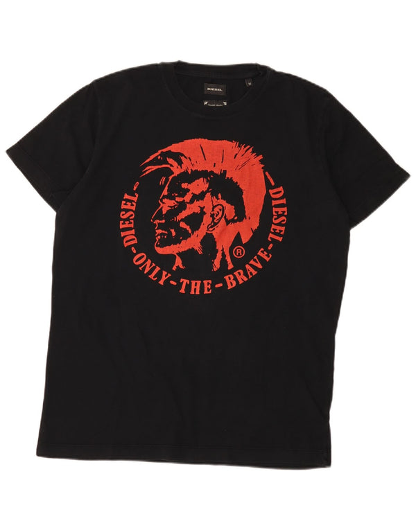 Diesel Mens Graphic T-Shirt Top Medium Black Cotton