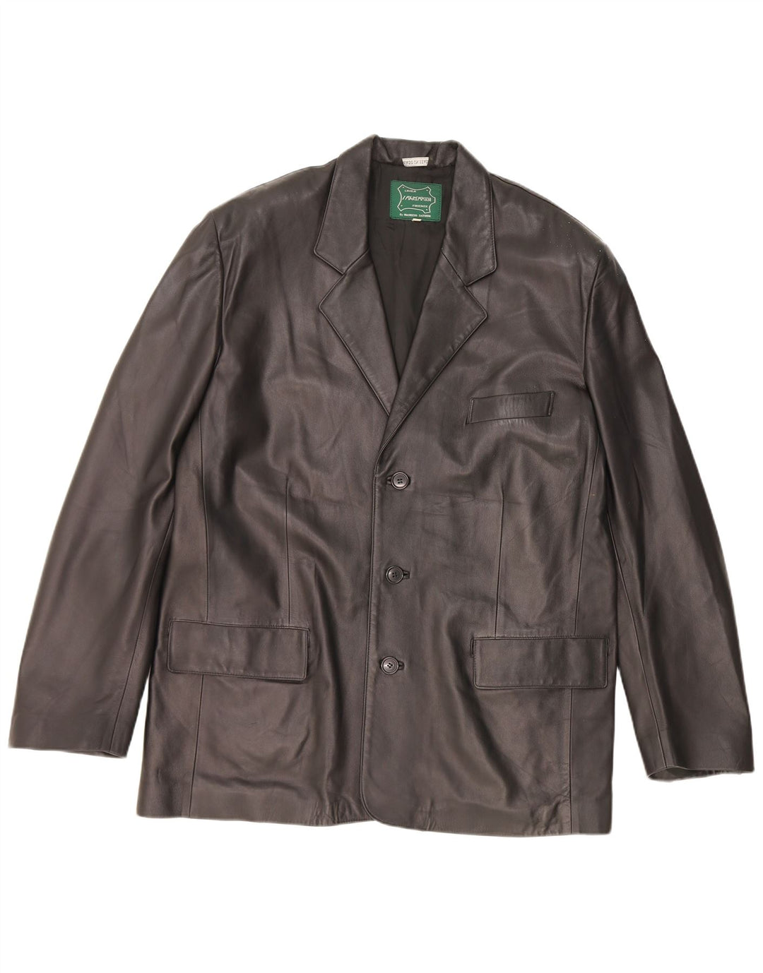 Jaqueta blazer masculina vintage de couro com 3 botões IT 56 2XL preta