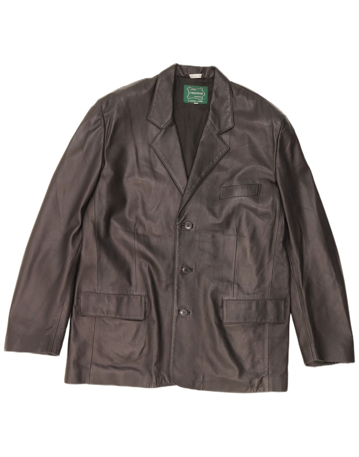 Jaqueta blazer masculina vintage de couro com 3 botões IT 56 2XL preta