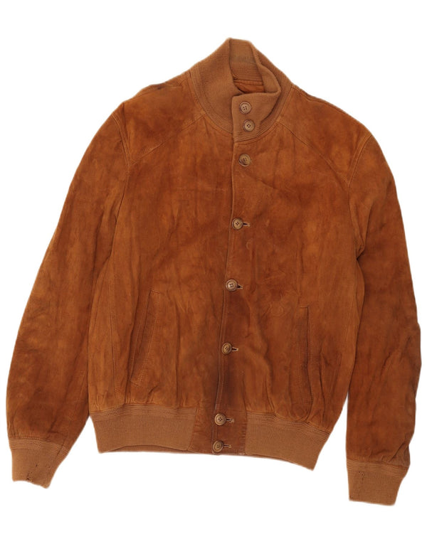 Jaqueta bomber masculina vintage de camurça IT 50 couro marrom grande