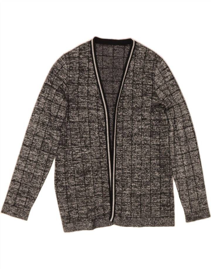 VINTAGE Womens Open Cardigan Sweater UK 14 Medium Silver Check Vintage Vintage and Second-Hand Vintage from Messina Hembry 