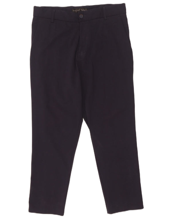 Zara Mens Crop Chino Trousers Large W32 L26 Navy Blue Striped Nylon