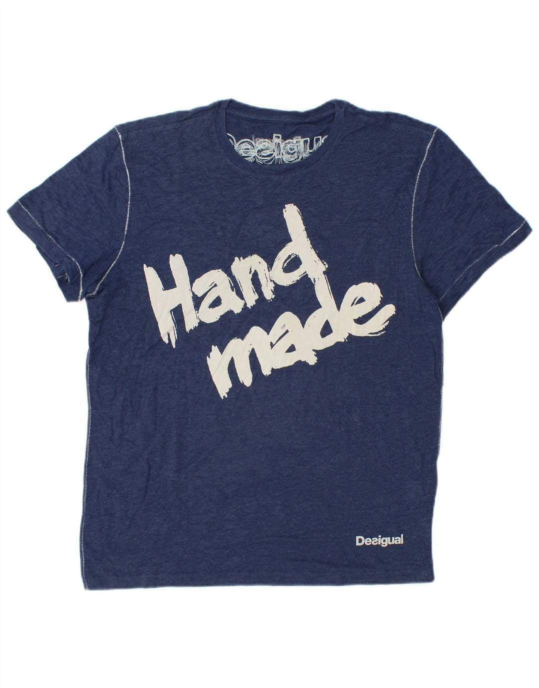 Desigual Mens Graphic T-Shirt Top Large Navy Blue Cotton