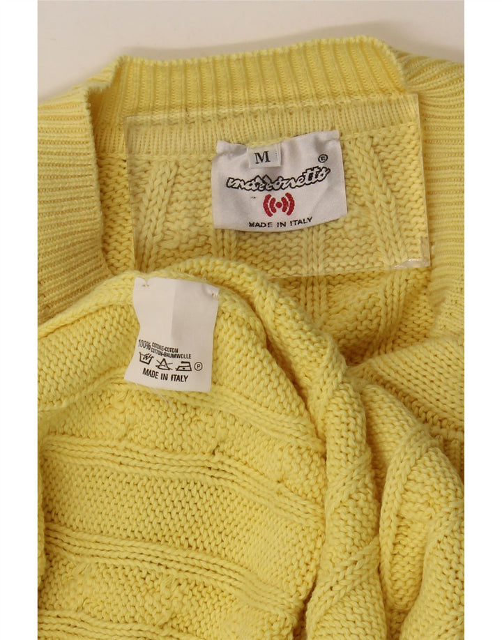 MARRONETTO Mens V-Neck Jumper Sweater Medium Yellow Cotton
