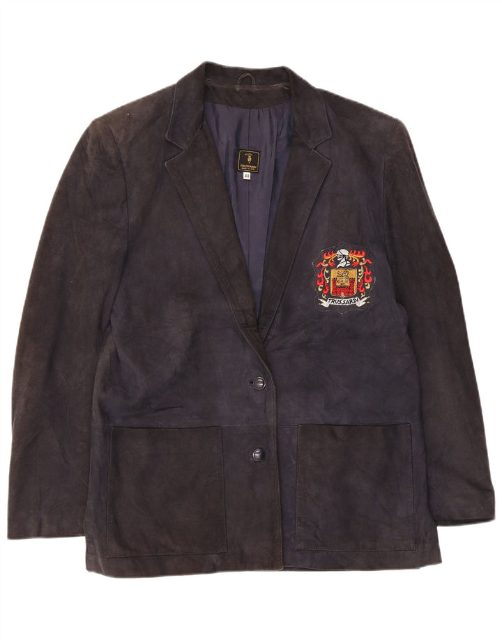 Trussardi Jaqueta blazer feminina de camurça com 2 botões IT 44 azul marinho médio