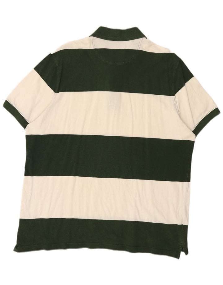 Massimo Dutti Mens Polo Shirt Large Green Striped Cotton