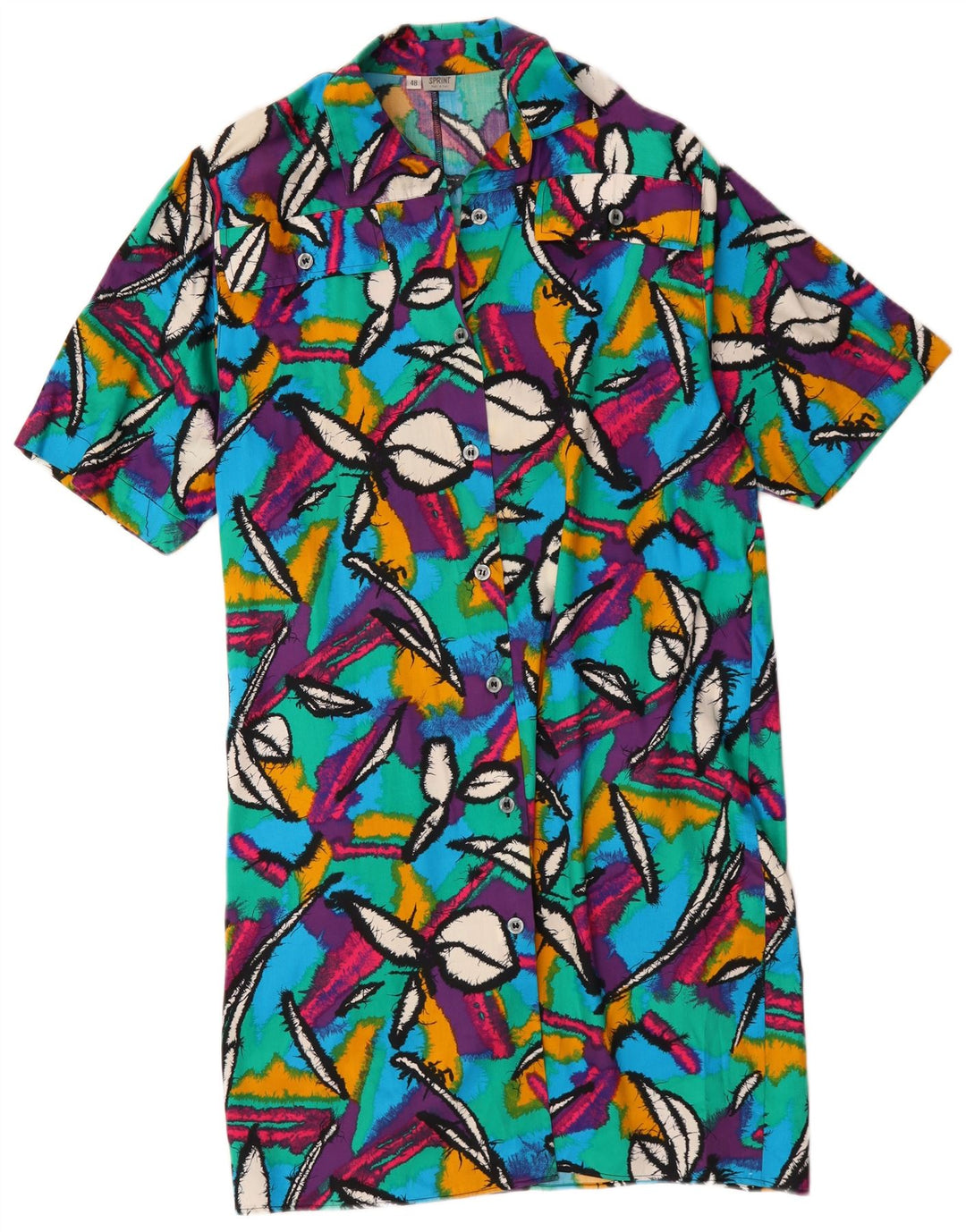 Vintage Womens Abstract Pattern Shirt Dress IT 48 XL Multicoloured