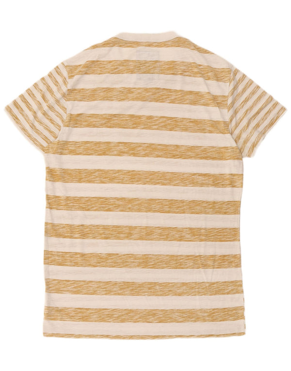 G-Star Mens T-Shirt Top Large Beige Striped Cotton