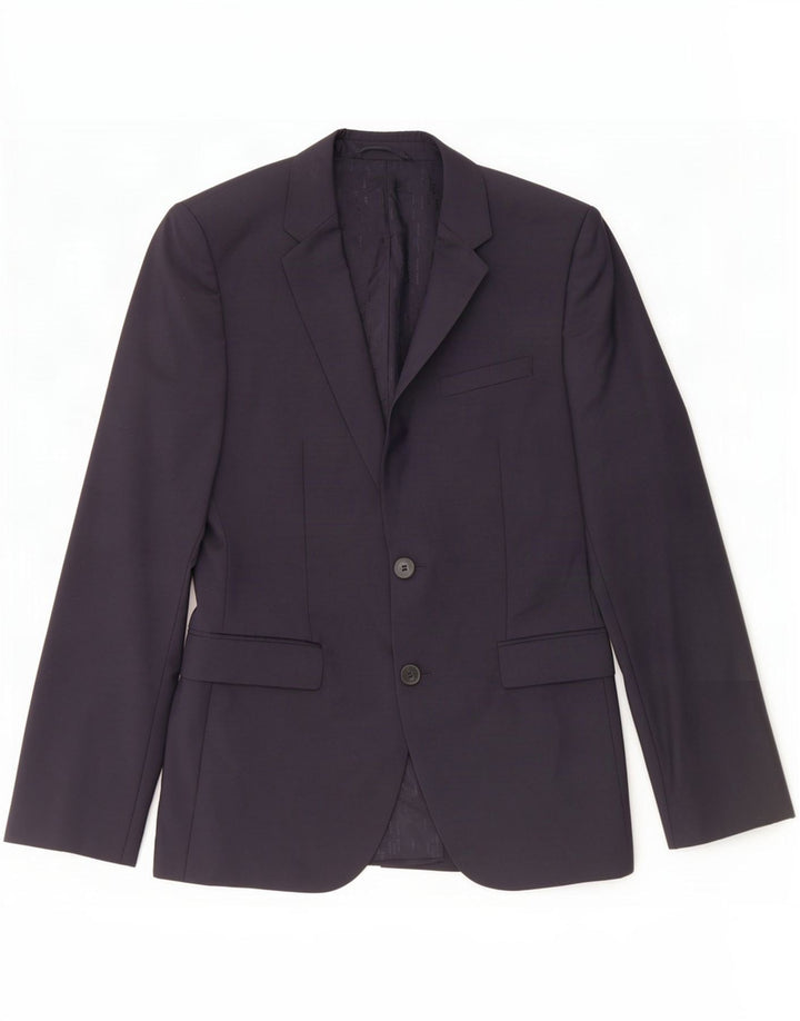 Jaqueta blazer masculina de 2 botões Hugo Boss US 36 pequena lã virgem azul marinho