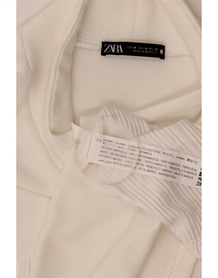 Zara Damen Langarm-Etuikleid UK 14 Mittelweißes Polyester