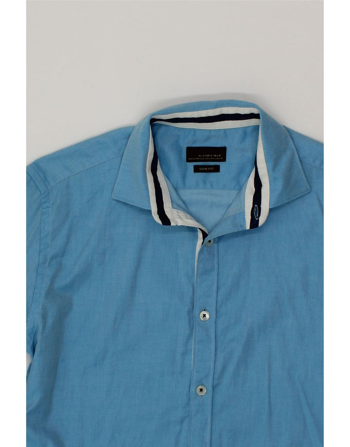 ZARA Mens Slim Fit Shirt Small Blue Cotton Vintage Zara and Second-Hand Zara from Messina Hembry 