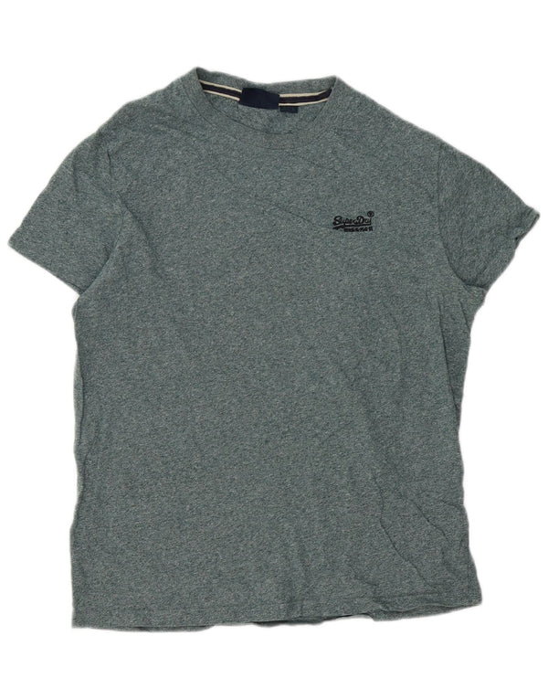 Superdry Mens T-Shirt Top Large Green Flecked Cotton