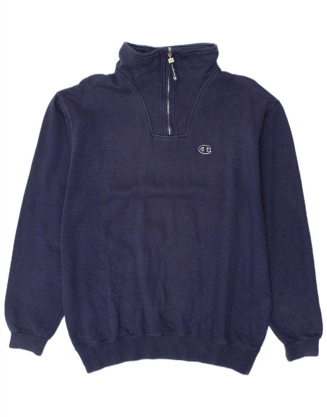 CHAMPION Mens Zip Neck Sweatshirt Jumper Medium Navy Blue Cotton