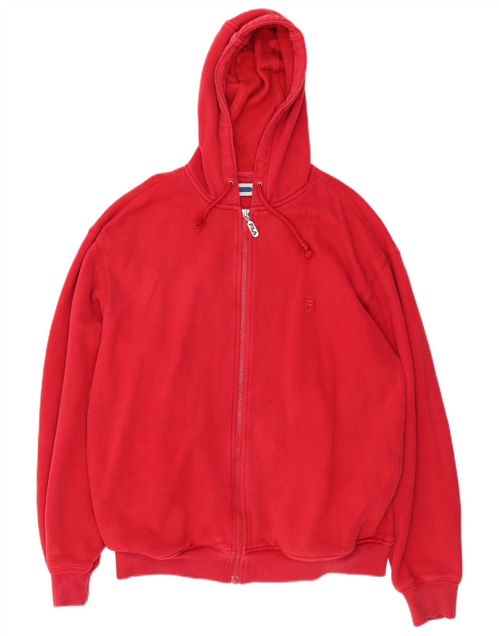 FILA Mens Zip Hoodie Sweater Medium Red Cotton