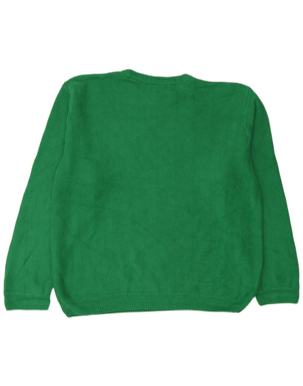 Chaps Mens Crew Neck Jumper Sweater XL Green Herringbone Cotton