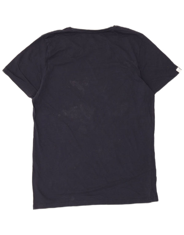 Jack & Jones Mens Graphic T-Shirt Top Large Navy Blue Cotton