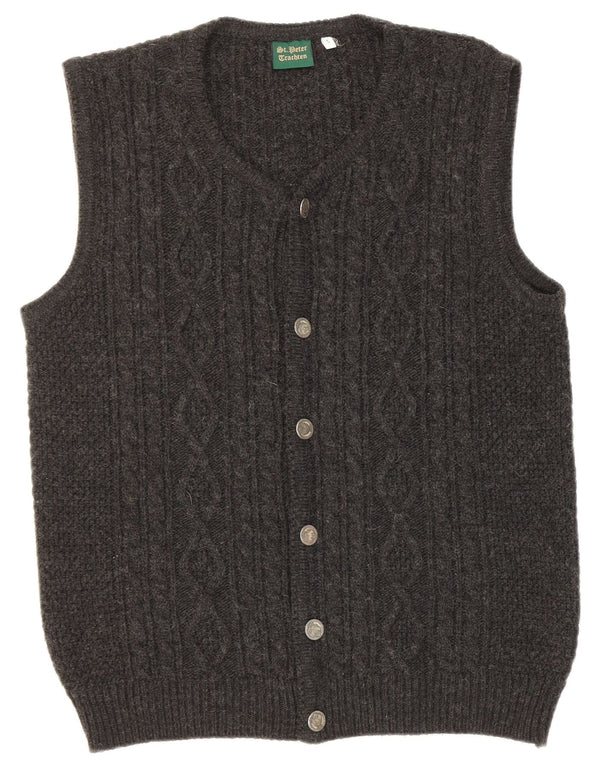 vintage Mens Cardigan sans manches Pull Petit Gris Acrylique